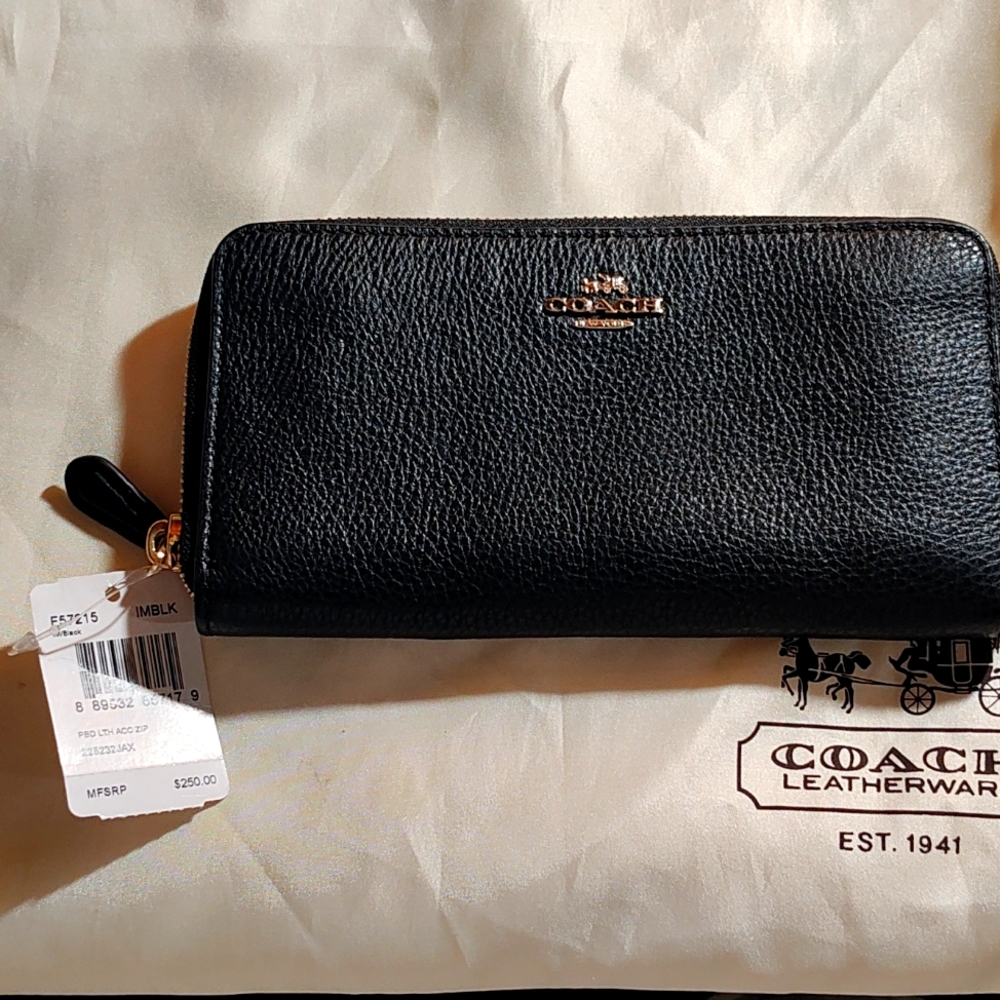 Coach long wallet black with gold hardware